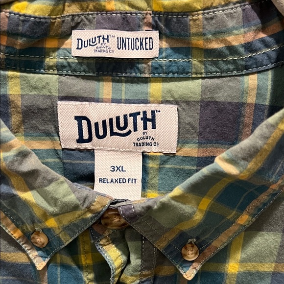 Duluth Trading Co Men's Blue and Yellow Plaid Shirt - Picture 2 of 4